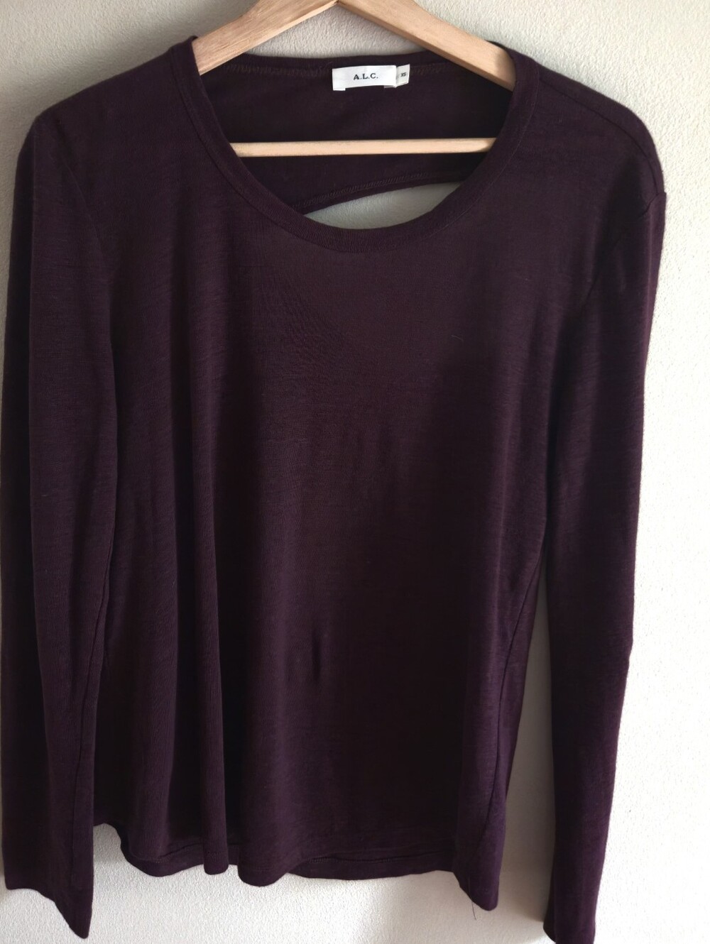 A.L.C. 100% Linen Maroon Long Sleeve Top Cut Out Made In USA